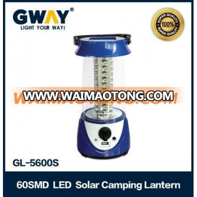 New design rechargeable 60 led solar power camping lantern with USB port